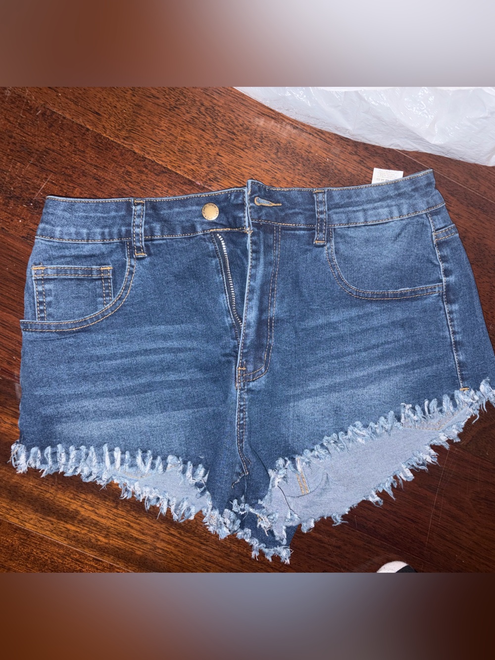 SHEIN Dark Blue Frayed Hem Denim Shorts